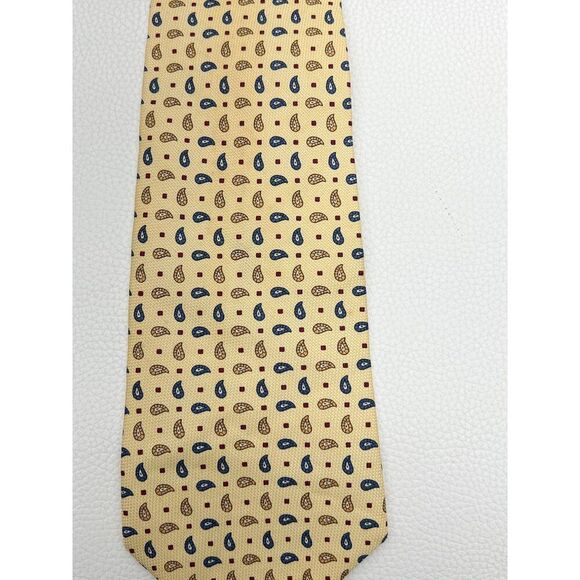 Tommy Hilfiger Men Yellow Blue Men Paisley Print Silk Necktie - Picture 1 of 5